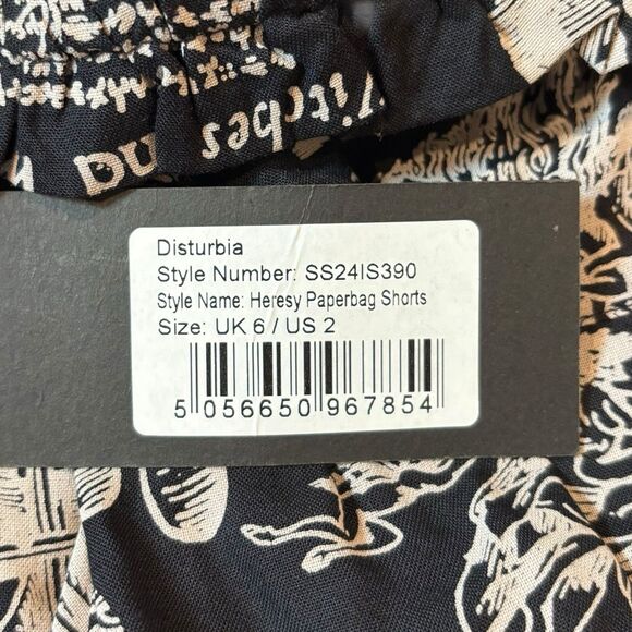 Disturbia Heresy Paperbag Shorts Witchcraft Print Size 2 NWT Black - Picture 3 of 6